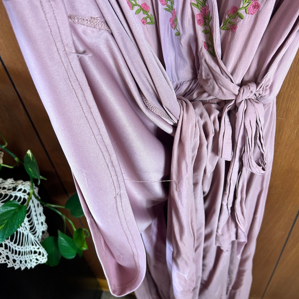 Jodifl Womens Small Pink Embroidered Floral Wrap High Low Maxi Dress Boho Rose - Picture 10 of 13